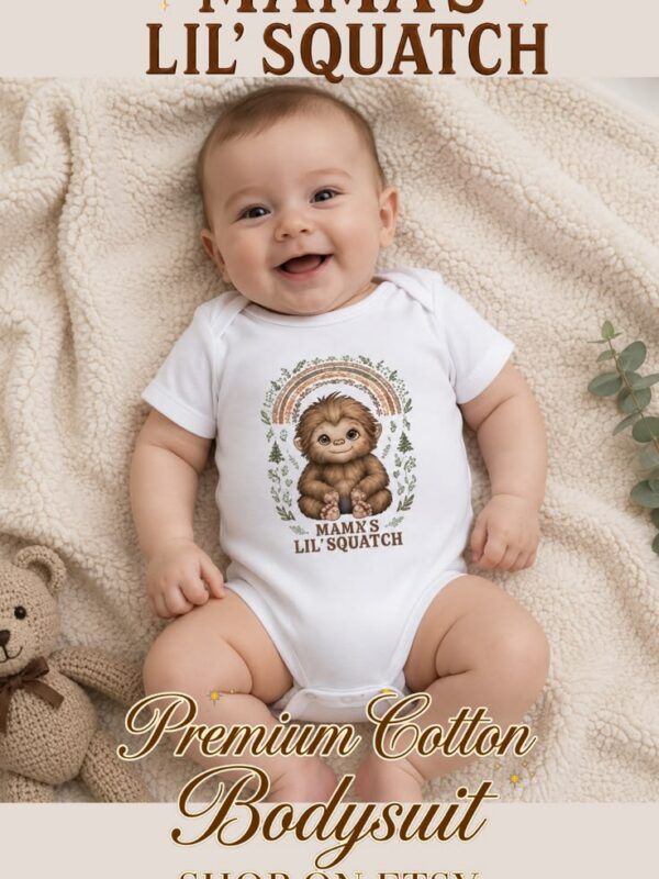 Cute Boho Baby Bigfoot Onesie® _ Mama's Lil Squatch Infant Bodysuit Cute Boho Baby Bigfoot Bodysuit | Mamas Lil Squatch Infant Onesie® | Neutral Earth Tone Woodland Baby Shower Gift