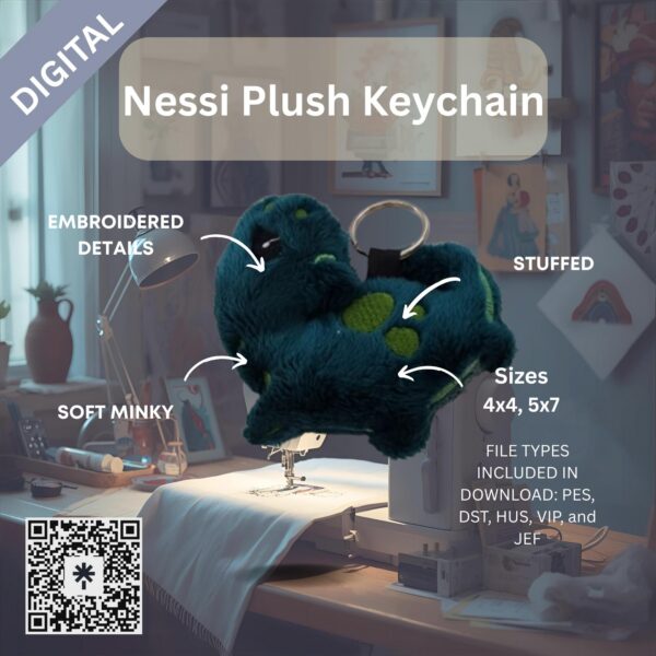 Nessi 2 Plush Keychain (ITH) Embroidery Design File