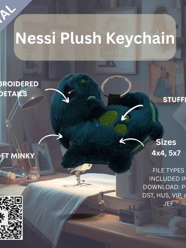 Nessi 2 Plush Keychain (ITH) Embroidery Design File