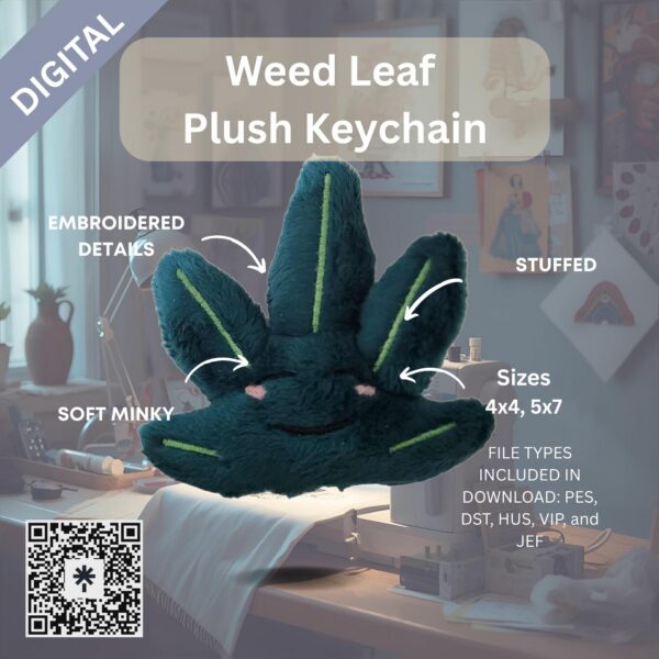 Weed Leaf Plush Keychain – Digital Embroidery File