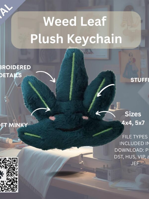 Weed Leaf Plush Keychain – Digital Embroidery File
