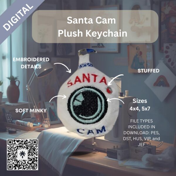 Santa Cam Plush Keychain – ITH Embroidery Design File