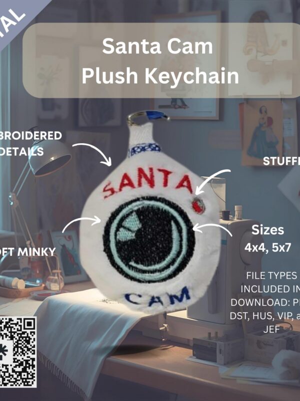Santa Cam Plush Keychain – ITH Embroidery Design File