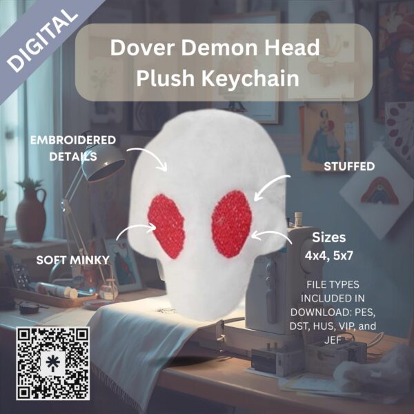 Dover Demon Head Plush Keychain (ITH) Embroidery Design File