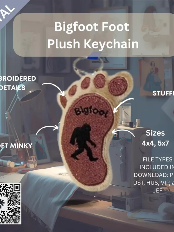 Bigfoot Foot Plush Keychain – Digital Embroidery File (ITH File)