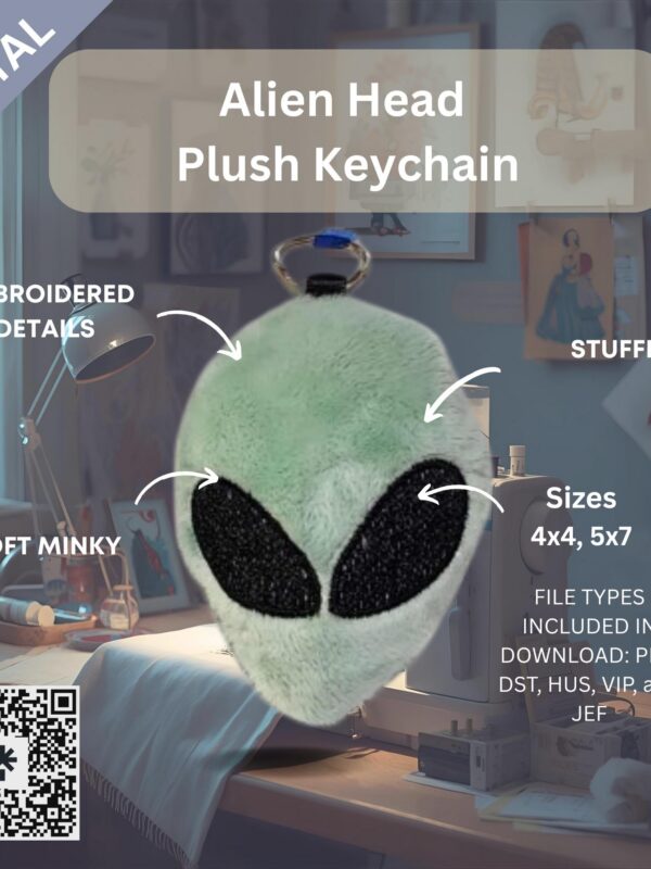 il_fullxfull.7434610677_ne7k Alien Head Plush Keychain – Digital Machine Embroidery Design (ITH File)