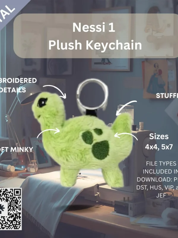 Loch Ness Monster Plush ITH Keychain – Machine Embroidery Design File Nessi1