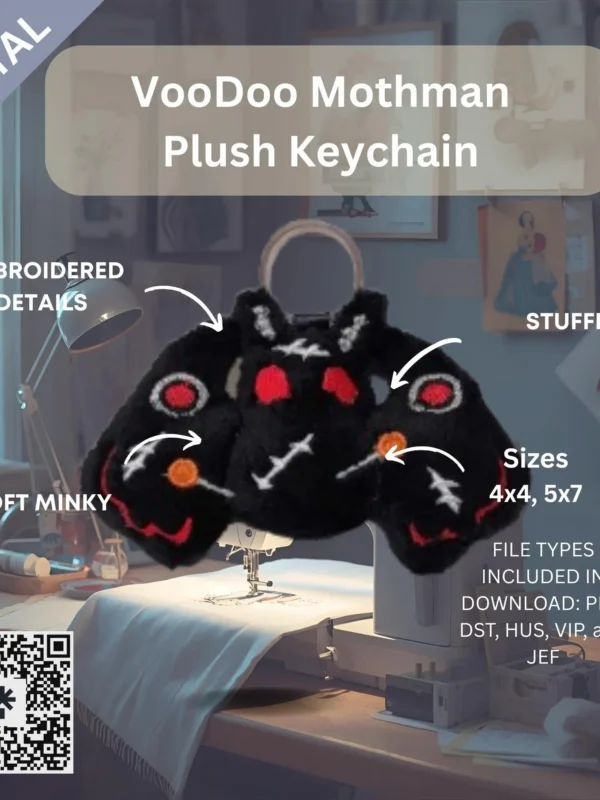 Voodoo Mothman Plush Keychain – ITH Machine Embroidery Design File