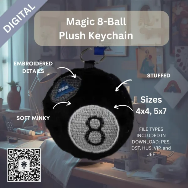 Magic 8 Ball Plush Keychain – ITH Machine Embroidery Design File