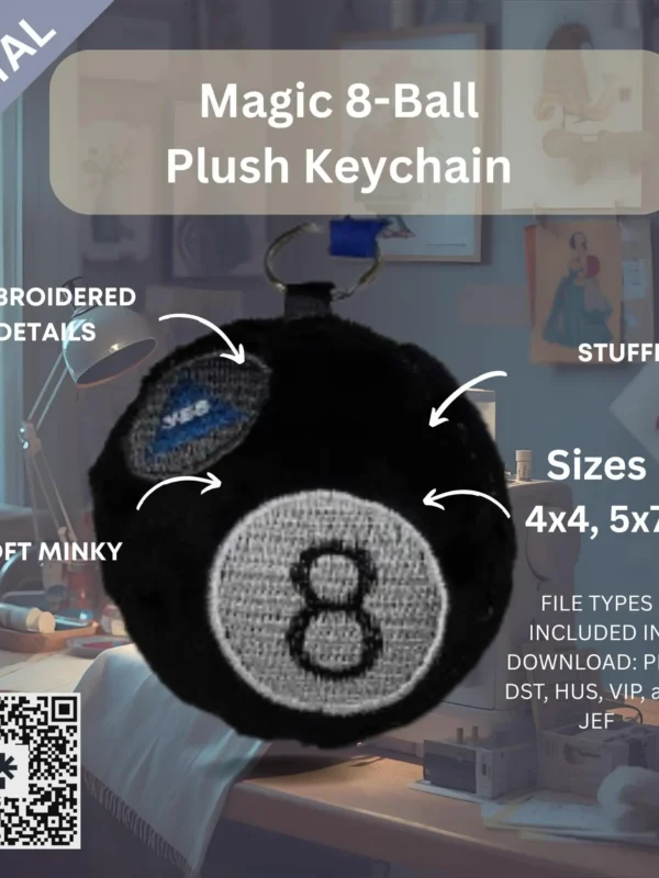Magic 8 Ball Plush Keychain – ITH Machine Embroidery Design File