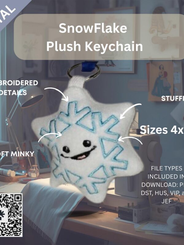 Snowflake Plush Keychain – ITH Machine Embroidery Design File