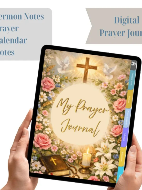 Digital Christian Prayer Journal | Cross with Flowers Circle