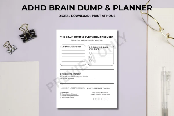 ADHD Brain Dump Planner | Overwhelm Reducer, Task Tracker (Digital Download)