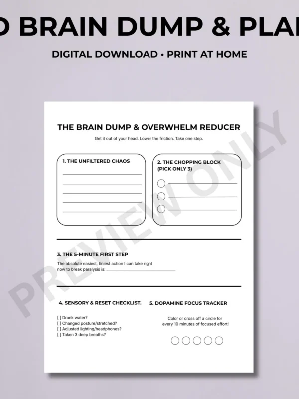 ADHD Brain Dump Planner | Overwhelm Reducer, Task Tracker (Digital Download)