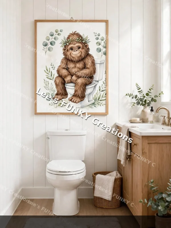 Bigfoot Bathroom Wall Art | Sasquatch Wash Your Paws Print | Cute Bigfoot Toilet Decor | Farmhouse Bathroom | Digital Download