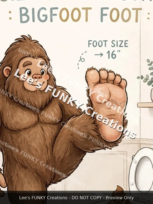 Bigfoot Bathroom Wall Art | Big Foot Big Poo Size Comparison | Funny Sasquatch Toilet Humor Print | Digital Download