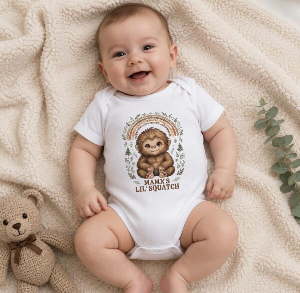 Cute Boho Baby Bigfoot Bodysuit | Mamas Lil Squatch Infant Onesie® |  Neutral Earth Tone Woodland Baby Shower Gift
