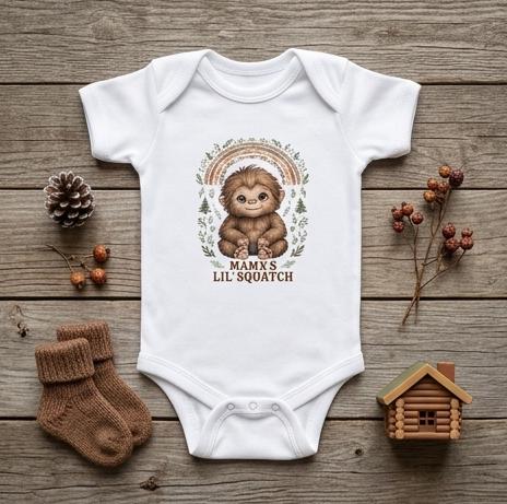 Cute Boho Baby Bigfoot Bodysuit | Mamas Lil Squatch Infant Onesie® |  Neutral Earth Tone Woodland Baby Shower Gift